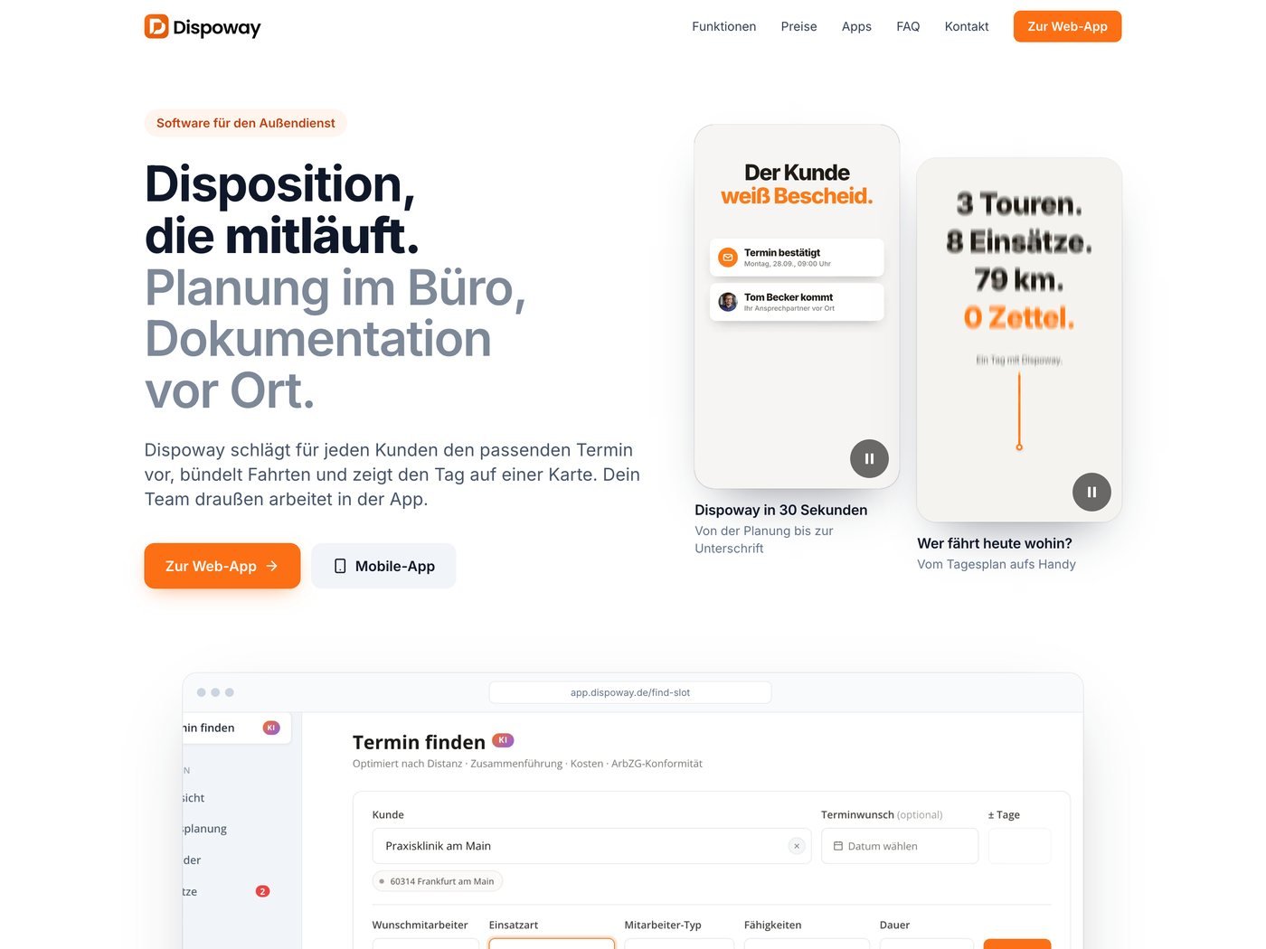 Oberfläche von Dispoway mit Karte und Einsatzplanung