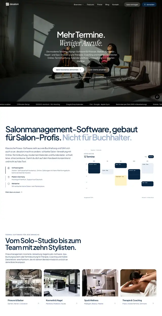Website der eigenen Salonsoftware desaloni