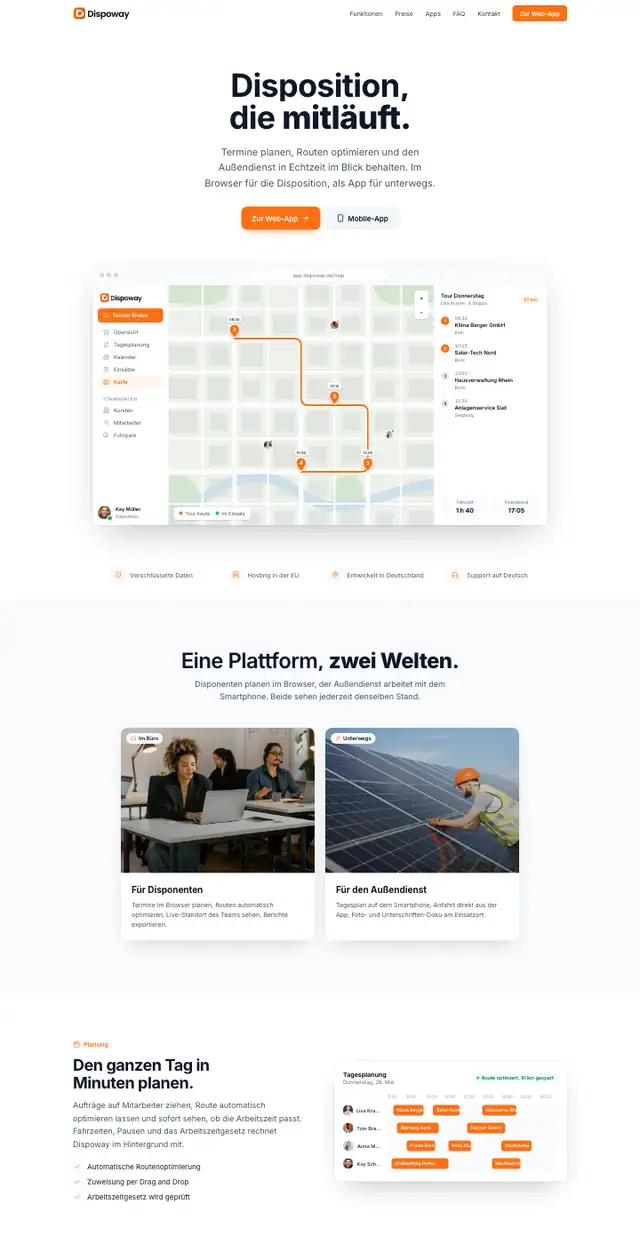 Website der eigenen Dispositionssoftware Dispoway